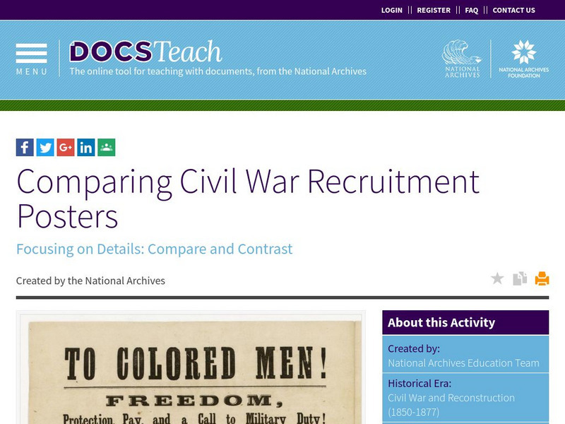 National Archives: Comparing Civil War Recruitment Posters Lesson Plan National Archives: Comparing Civil War Recruitment Posters Lesson Plan