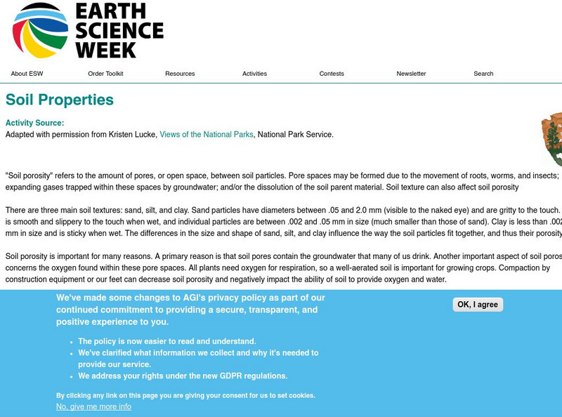 American Geosciences Institute: Earth Science Week: Soil Properties Activity American Geosciences Institute: Earth Science Week: Soil Properties Activity