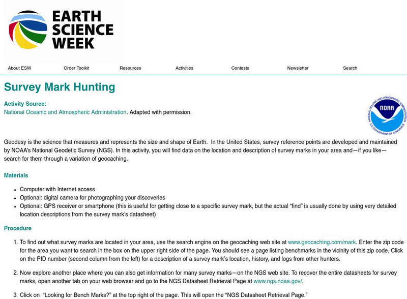 American Geosciences Institute: Earth Science Week: Survey Mark Hunting Activity American Geosciences Institute: Earth Science Week: Survey Mark Hunting Activity