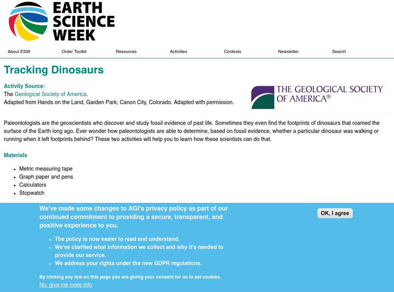 American Geosciences Institute: Earth Science Week: Tracking Dinosaurs Activity American Geosciences Institute: Earth Science Week: Tracking Dinosaurs Activity