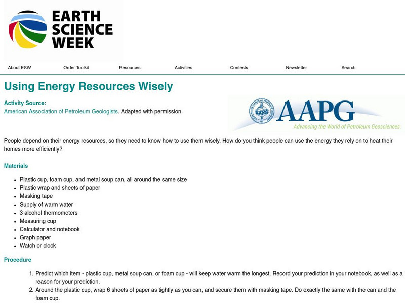 American Geosciences Institute: Earth Science Week: Using Energy Resources Wisely Activity American Geosciences Institute: Earth Science Week: Using Energy Resources Wisely Activity