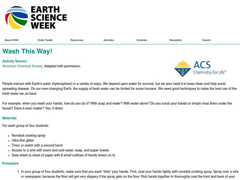 American Geosciences Institute: Earth Science Week: Wash This Way! Activity American Geosciences Institute: Earth Science Week: Wash This Way! Activity