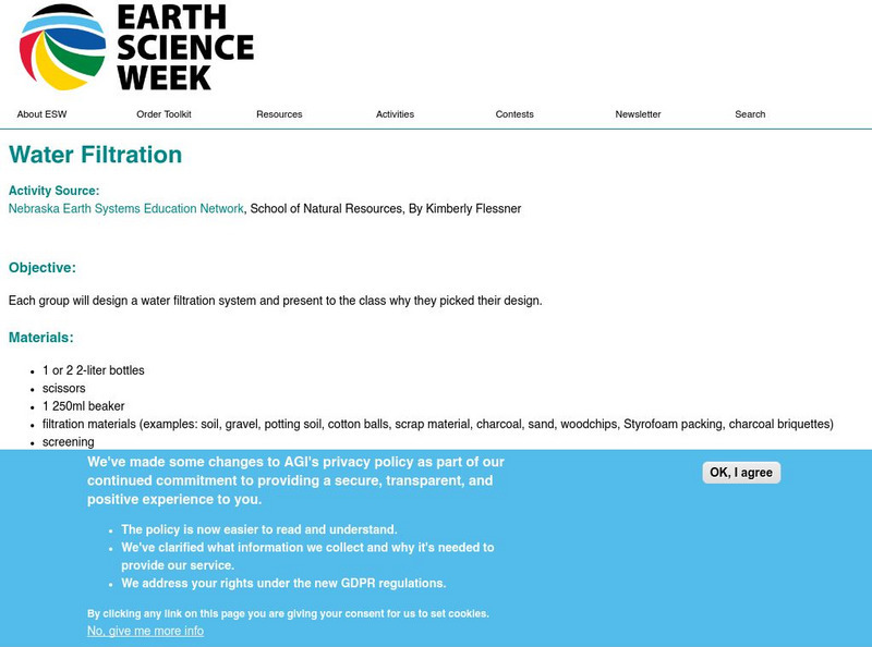 American Geosciences Institute: Earth Science Week: Water Filtration Activity American Geosciences Institute: Earth Science Week: Water Filtration Activity
