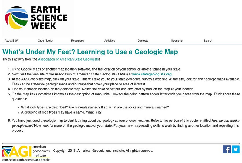 American Geosciences Institute: Earth Science Week: What's Under My Feet? Learning to Use a Geologic Map Activity American Geosciences Institute: Earth Science Week: What's Under My Feet? Learning to Use a Geologic Map Activity