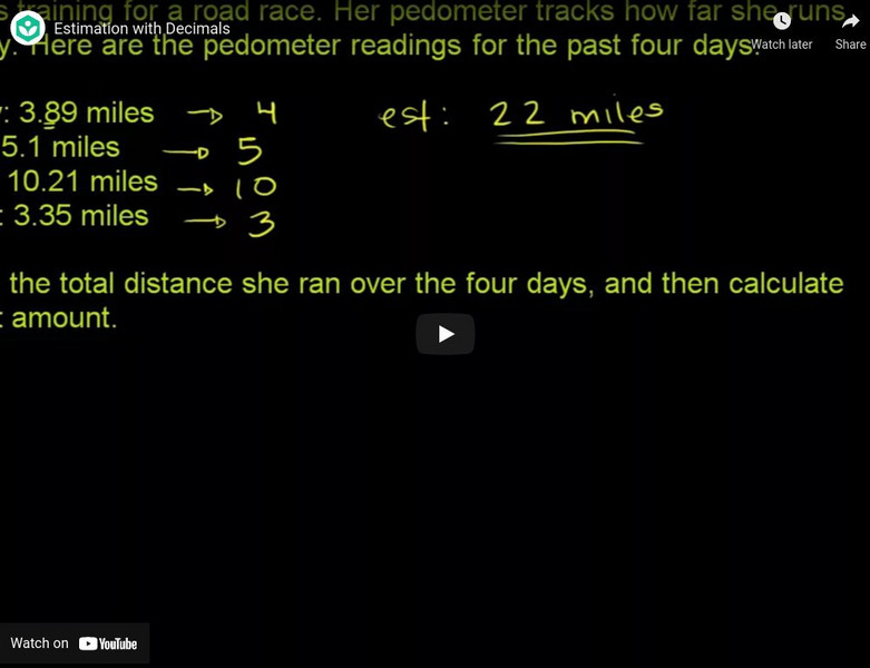 Khan Academy: Estimating and Rounding With Decimals: Estimation With Decimals Instructional Video Khan Academy: Estimating and Rounding With Decimals: Estimation With Decimals Instructional Video