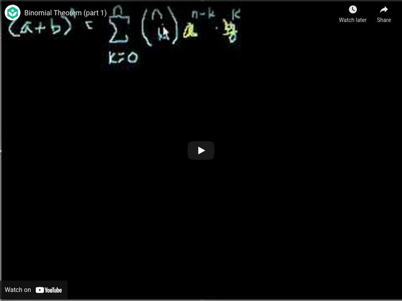 Khan Academy: Pre Calculus: Binomial Theorem (Part 1) Instructional Video