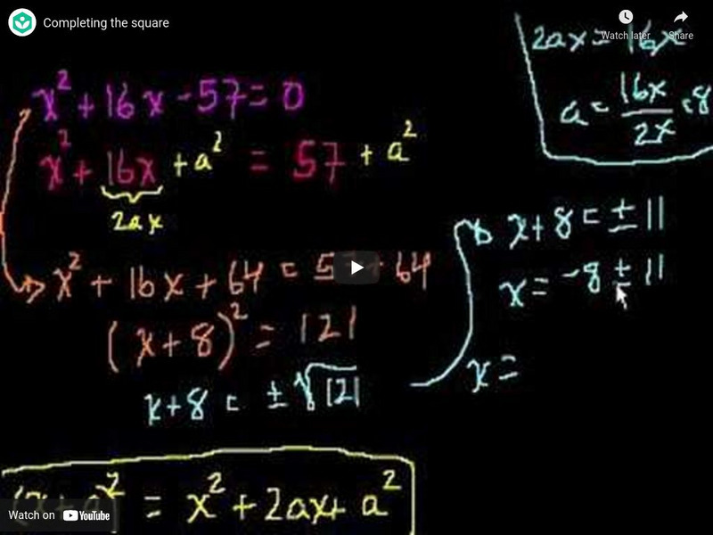 Khan Academy Algebra Completing The Square Instructional Video For Khan Academy Algebra Completing The Square Instructional Video For