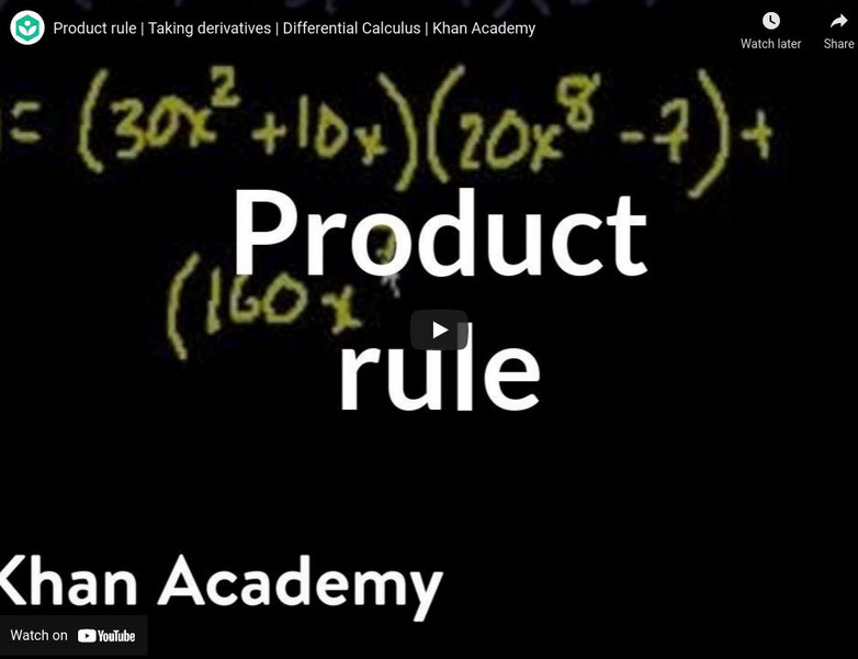 Khan Academy: Differential Calculus: Taking Derivatives: Product Rule Instructional Video Khan Academy: Differential Calculus: Taking Derivatives: Product Rule Instructional Video