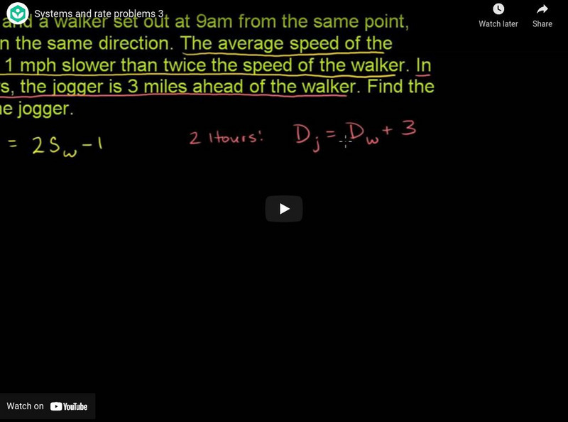 Khan Academy: Algebra: Systems and Rate Problems 3 Instructional Video Khan Academy: Algebra: Systems and Rate Problems 3 Instructional Video