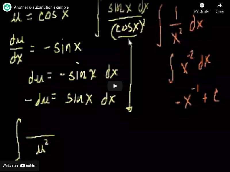 Khan Academy: Calculus: Another U Substitution Example Instructional Video Khan Academy: Calculus: Another U Substitution Example Instructional Video