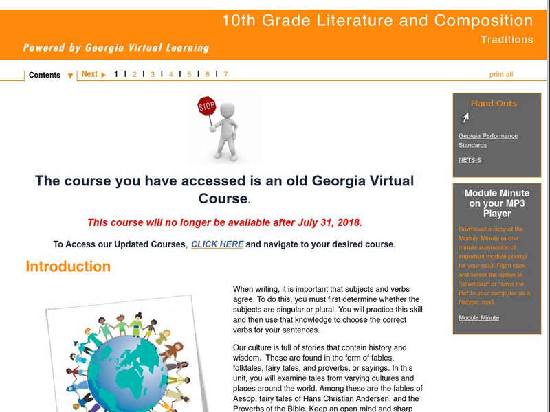 Ga Virtual Learning: 10th Grade Literature and Composition: Traditions Unit Plan Ga Virtual Learning: 10th Grade Literature and Composition: Traditions Unit Plan