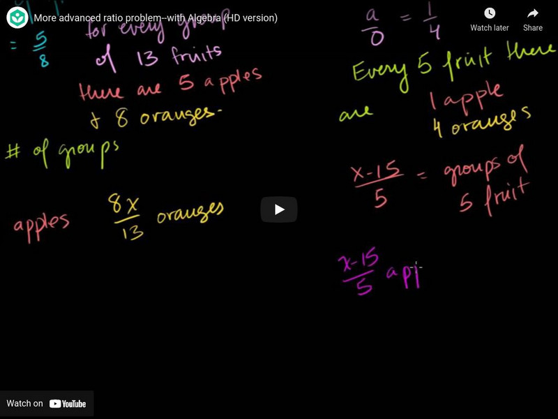 Khan Academy: Ratios With Algebra: More Advanced Ratio Problem With Algebra Instructional Video Khan Academy: Ratios With Algebra: More Advanced Ratio Problem With Algebra Instructional Video