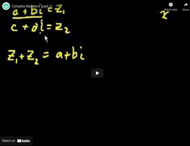 Khan Academy: Algebra: Complex Numbers 1 Instructional Video