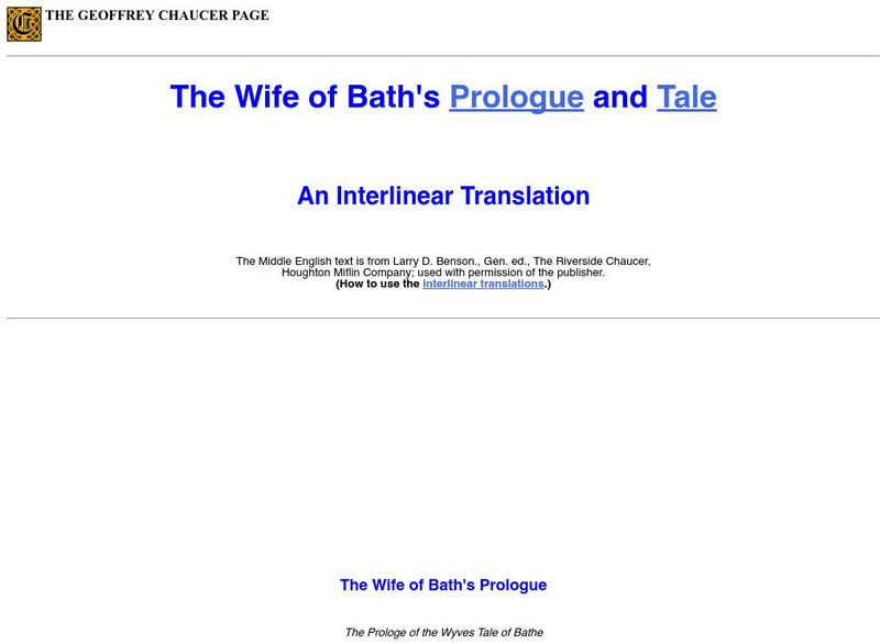 The Geoffrey Chaucer Page: The Wife of Bath's Prologue and Tale Primary The Geoffrey Chaucer Page: The Wife of Bath's Prologue and Tale Primary