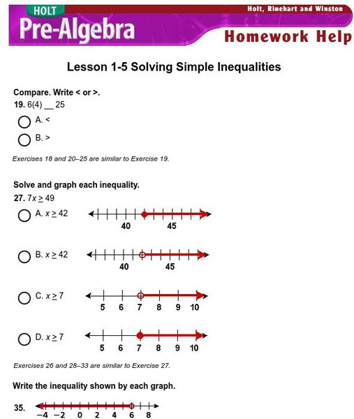 Holt, Rinehart and Winston: Homework Help Independent Practice: Solving Inequalities eBook Holt, Rinehart and Winston: Homework Help Independent Practice: Solving Inequalities eBook