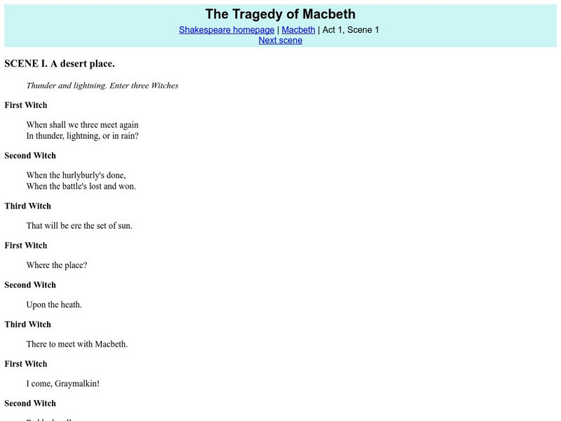 Mit: The Complete Works of William Shakespeare: Macbeth Act I, Scene I Primary Mit: The Complete Works of William Shakespeare: Macbeth Act I, Scene I Primary