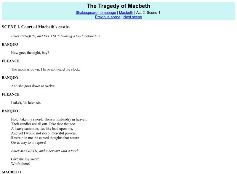 Mit: The Complete Works of William Shakespeare: Macbeth Act 2, Scene 1 Primary Mit: The Complete Works of William Shakespeare: Macbeth Act 2, Scene 1 Primary