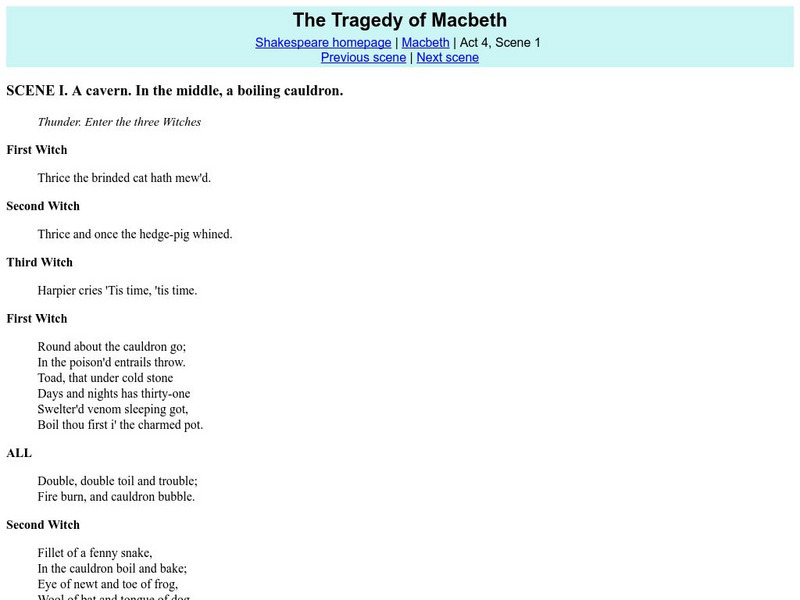 Mit: The Complete Works of William Shakespeare: Macbeth Act 4, Scene 1 Primary Mit: The Complete Works of William Shakespeare: Macbeth Act 4, Scene 1 Primary