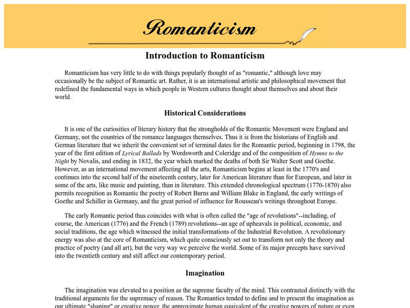 Brooklyn College: Melani: Romanticism: Introduction to Romanticism Article Brooklyn College: Melani: Romanticism: Introduction to Romanticism Article