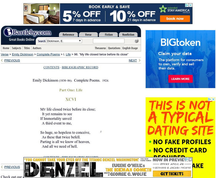 Bartleby.com: Emily Dickinson: Complete Poems: Part One: Life: Xcvi Primary Bartleby.com: Emily Dickinson: Complete Poems: Part One: Life: Xcvi Primary