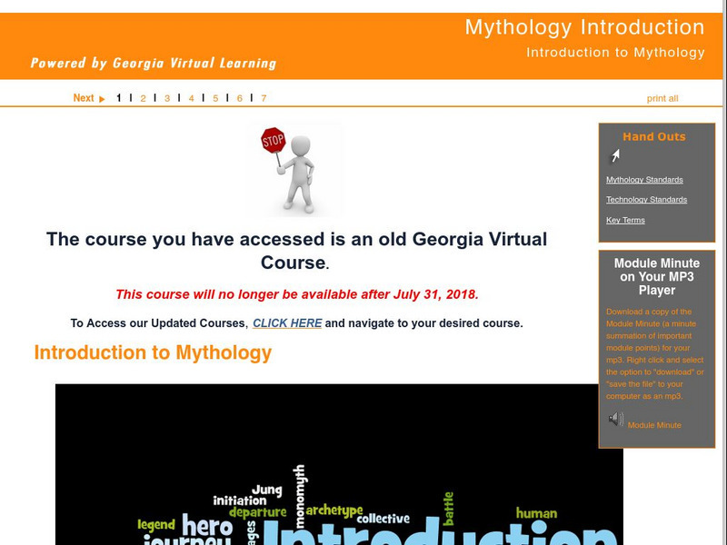 Ga Virtual Learning: Introduction to Mythology Unit Plan Ga Virtual Learning: Introduction to Mythology Unit Plan
