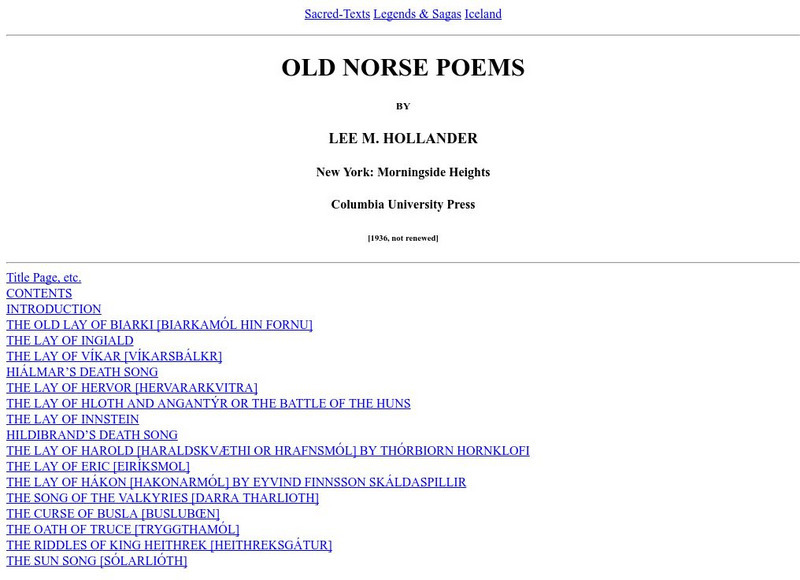 Sacred Texts: Old Norse Poems eBook Sacred Texts: Old Norse Poems eBook