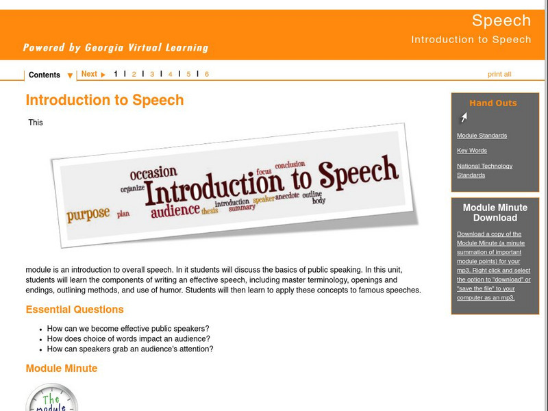 Ga Virtual Learning: Introduction to Speech Unit Plan Ga Virtual Learning: Introduction to Speech Unit Plan