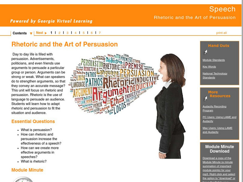 Ga Virtual Learning: Speech: Rhetoric and the Art of Persuasion Unit Plan Ga Virtual Learning: Speech: Rhetoric and the Art of Persuasion Unit Plan