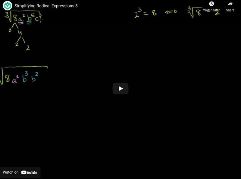 Khan Academy: Algebra I Worked Examples: Simplifying Radical Expressions 3 Instructional Video