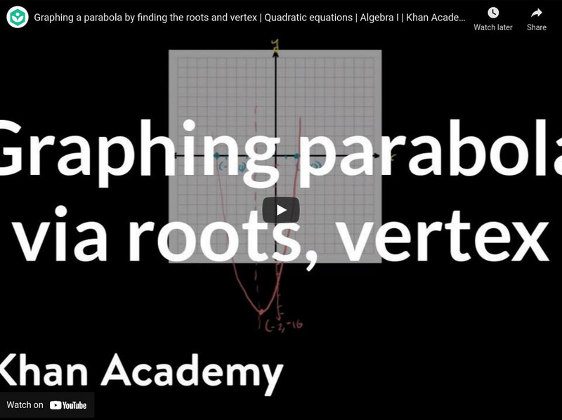 Khan Academy: Solving and Graphing Quadratics: Roots and Vertex of a Parabola Instructional Video