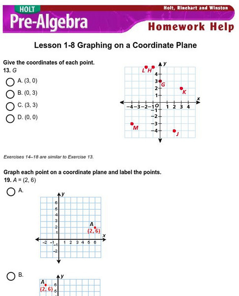 Holt, Rinehart and Winston: Homework Help Independent Practice: Coordinate Plane eBook Holt, Rinehart and Winston: Homework Help Independent Practice: Coordinate Plane eBook