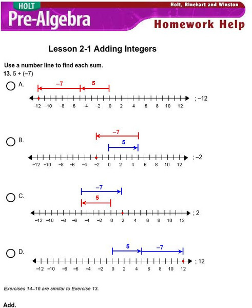 Holt, Rinehart and Winston: Homework Help Independent Practice: Integer Addition eBook Holt, Rinehart and Winston: Homework Help Independent Practice: Integer Addition eBook