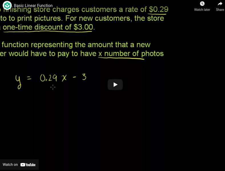 Khan Academy: Algebra: Basic Linear Function Instructional Video Khan Academy: Algebra: Basic Linear Function Instructional Video