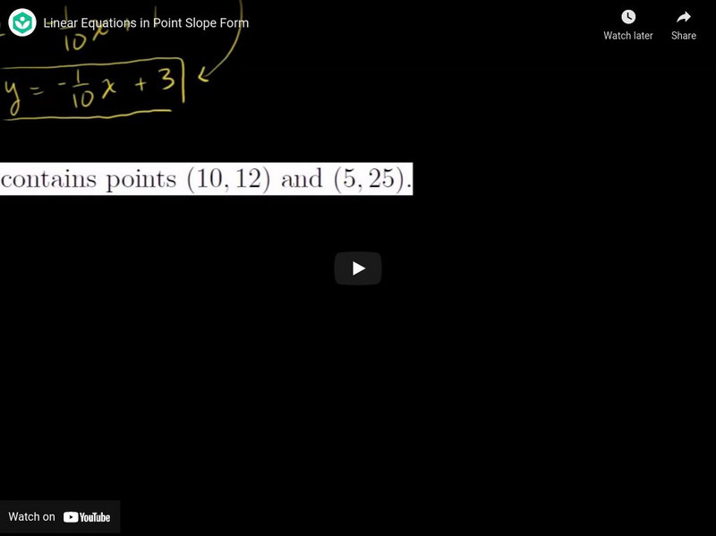 Khan Academy: Algebra: Linear Equations in Point Slope Form Instructional Video Khan Academy: Algebra: Linear Equations in Point Slope Form Instructional Video