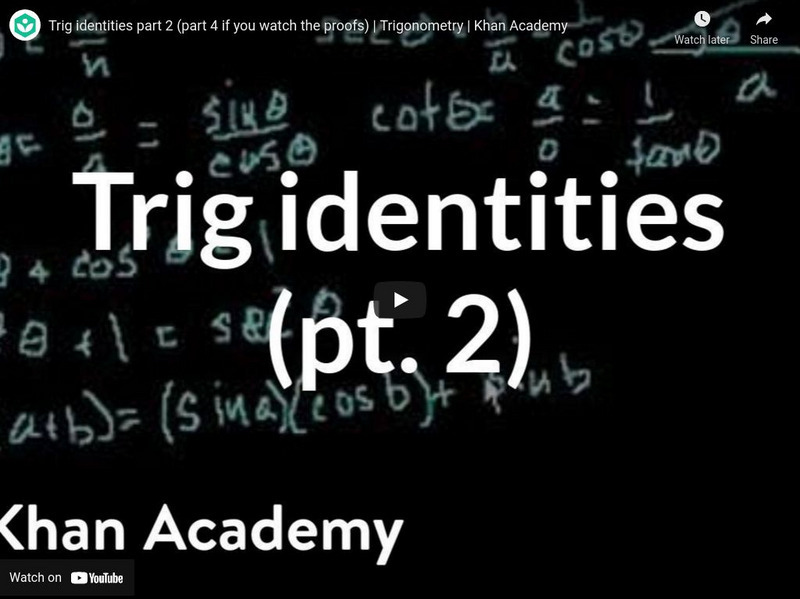 Khan Academy: Trigonometry: Trig Identities Part 2 Instructional Video Khan Academy: Trigonometry: Trig Identities Part 2 Instructional Video