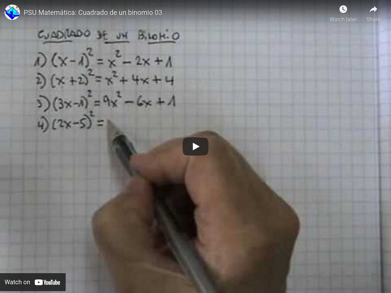 Sector Matematica: Cuadrado De Un Binomio 03 Instructional Video Sector Matematica: Cuadrado De Un Binomio 03 Instructional Video