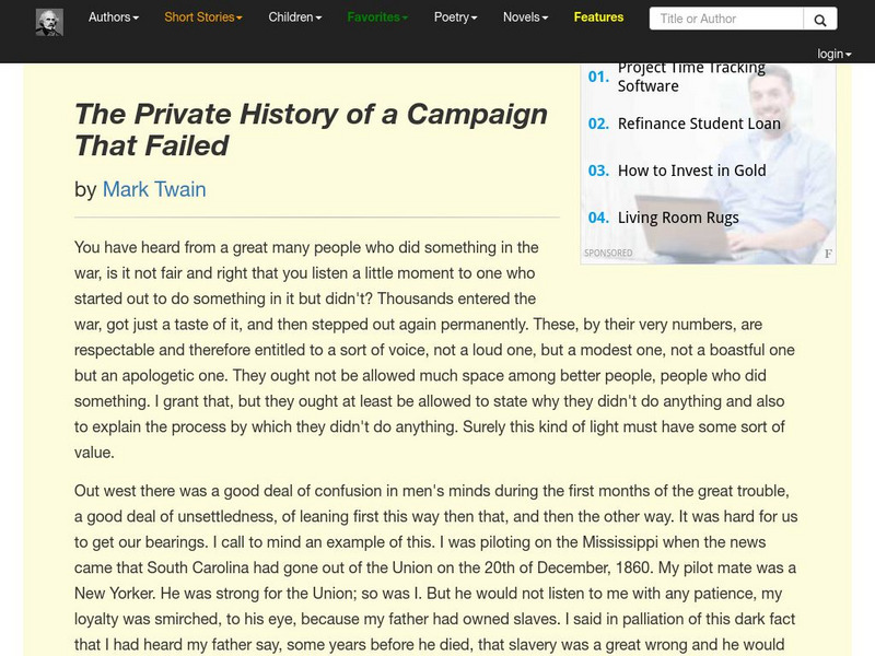 Short Story Library at American Literature: The Private History of a Campaign eBook Short Story Library at American Literature: The Private History of a Campaign eBook