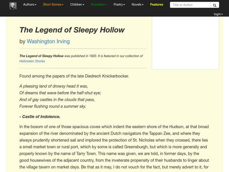 Short Story Library at American Literature: "The Legend of Sleepy Hollow" eBook Short Story Library at American Literature: "The Legend of Sleepy Hollow" eBook