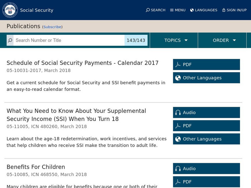 The Social Security Admin.: Social Security Publications Website