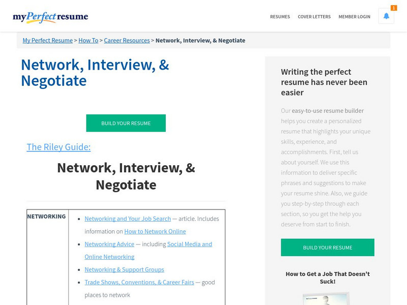 My Perfect Resume: Network, Interview, and Negotiate Article My Perfect Resume: Network, Interview, and Negotiate Article