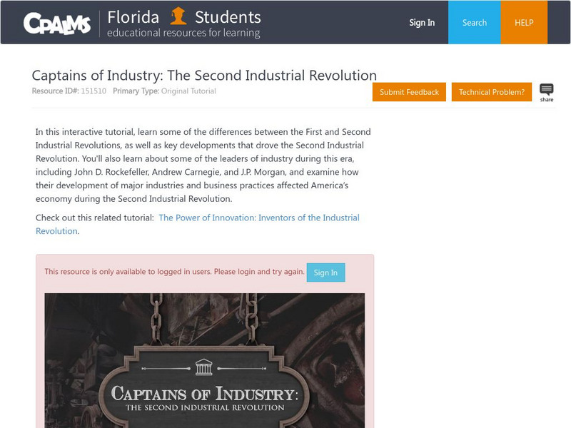 Florida State University Cpalms: Florida Students: Captains of Industry: Second Industrial Revolution Unit Plan Florida State University Cpalms: Florida Students: Captains of Industry: Second Industrial Revolution Unit Plan