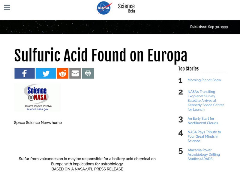Nasa: Sulfuric Acid Found on Europa Article