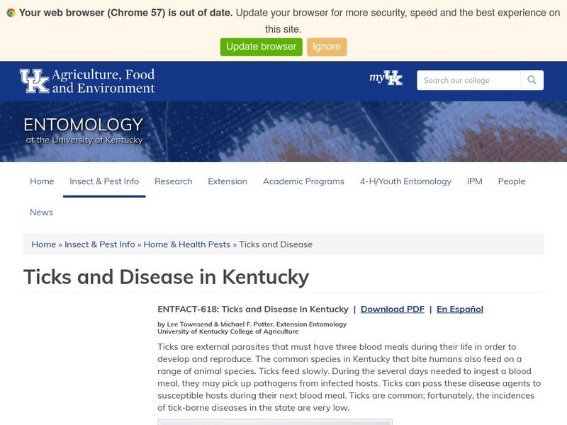 Uk Entomology: Ticks and Disease Handout