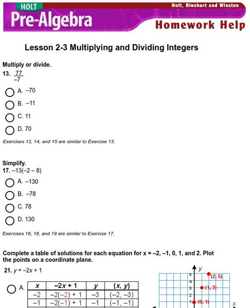 Holt, Rinehart and Winston: Homework Help Independent Practice: Integer Multiplication and Division eBook Holt, Rinehart and Winston: Homework Help Independent Practice: Integer Multiplication and Division eBook