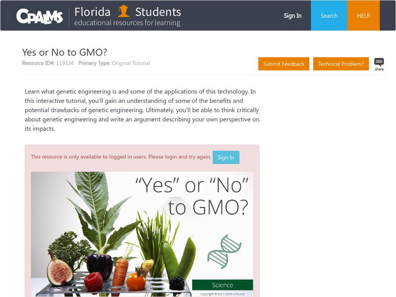 Florida State University Cpalms: Florida Students: Yes or No to Gmo? Unit Plan