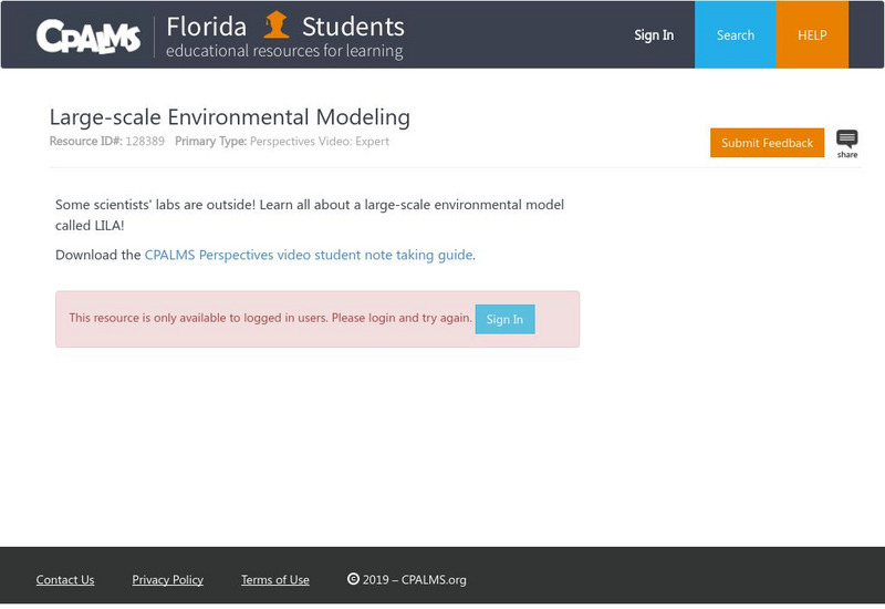 Florida State University Cpalms: Florida Students: Large Scale Environmental Modeling Instructional Video Florida State University Cpalms: Florida Students: Large Scale Environmental Modeling Instructional Video