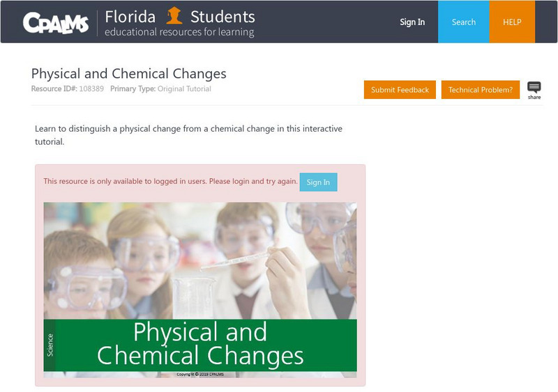Florida State University Cpalms: Florida Students: Physical and Chemical Changes Unit Plan Florida State University Cpalms: Florida Students: Physical and Chemical Changes Unit Plan