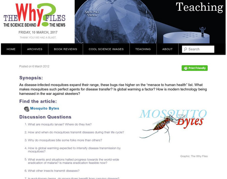 The Why Files: Transferring Diseases by Mosquitoes Unit Plan