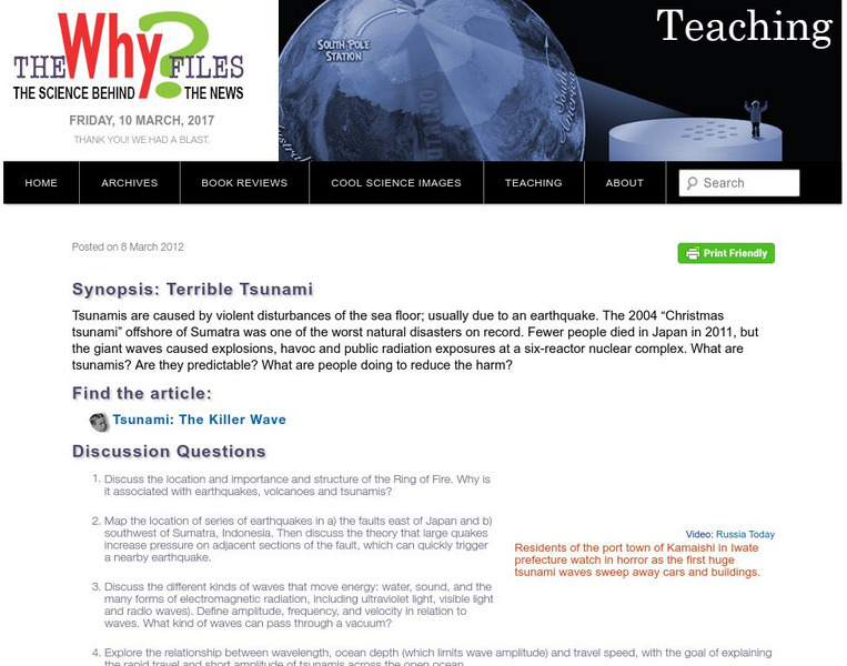 The Why Files: Terrible Tsunami Unit Plan The Why Files: Terrible Tsunami Unit Plan
