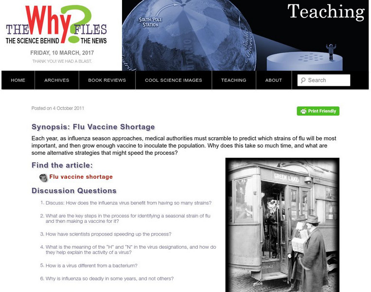 The Why Files: Flu Vaccine Shortage Unit Plan The Why Files: Flu Vaccine Shortage Unit Plan